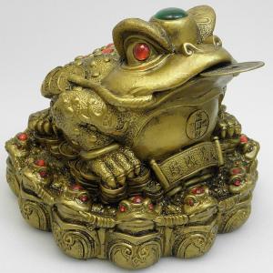 Złota trzynożna żaba z monetą 8 - Feng Shui