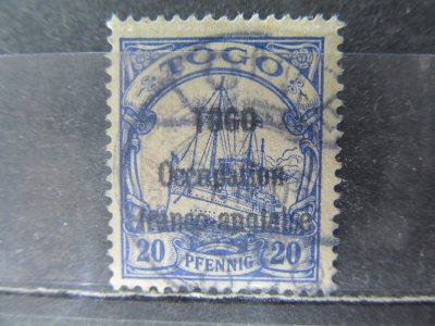 Togo kolonia niemiecka, kasowany znaczek z nadruk.