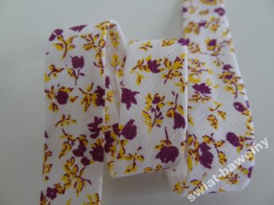 Lamówka bawełniana kwiatki fioletowe zółte 18 mm