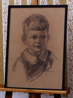 Portret chłopca- przedwojenyy obraz- ołówek