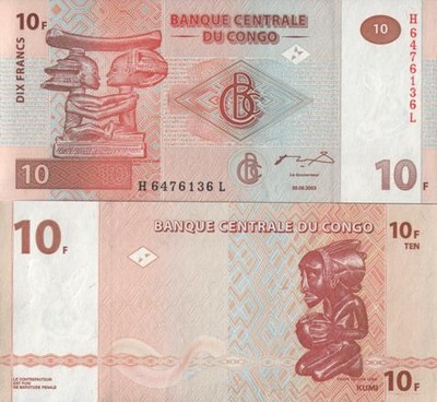 (BK) kongo 10 franków 2003r.