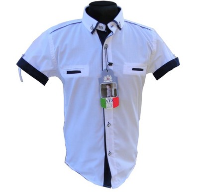 Koszula chłopięca krótki rękaw biała granat 146 - 6775320720 - oficjalne  archiwum Allegro