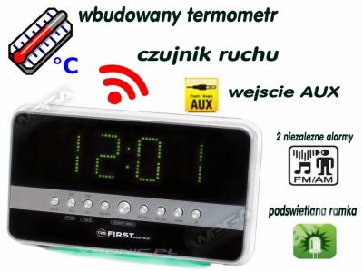 Radiobudzik Termometr Sensor Ruchu podpięcie MP3
