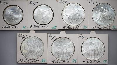 5249. Rosja, 7 szt. srebrnych monet z roku 1979