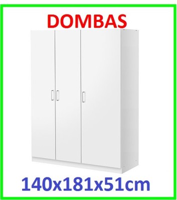 IKEA szafa 3 drzwiowa 140x51x181 cm DOMBAS biała - 5722392734 - oficjalne  archiwum Allegro