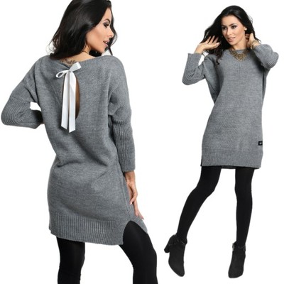 Modny sweter oversize sukienka tunika 671 C. SZARY - 6937383257 - oficjalne  archiwum Allegro