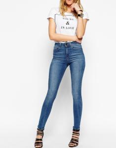 ASOS jeansy slim fit wysoki stan przecieraneW30L30