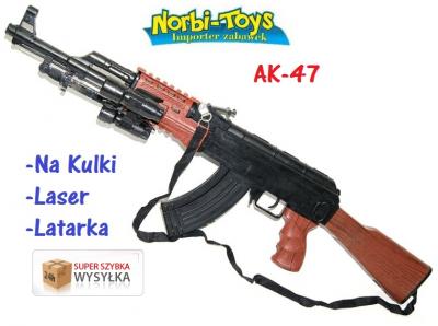 KARABIN PISTOLET AK-47 WOREK LASER LATARKA KULKI