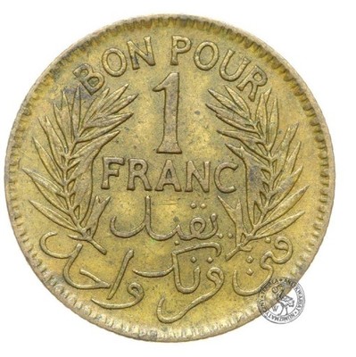 Tunezja - moneta - 1 Frank 1945 - RZADKA !