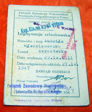 Legitymacja członkowska. Poligrafia. 1947