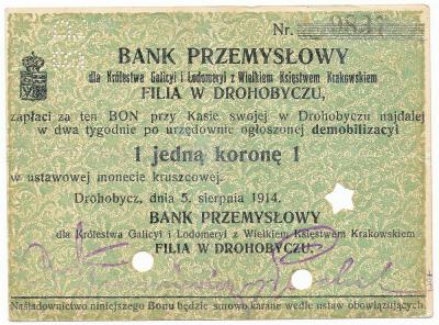659. Drohobycz, Bank Przemysłowy 1 kr 1914, st.~3+
