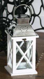 Lampion biały ze srebrnym dachem Shabby Chic Retro