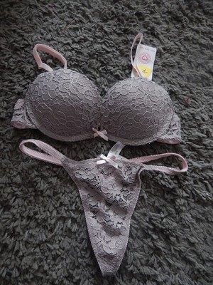 PRIMARK KOMPLET PUSH UP LACE MOCHA PINK 70A XS