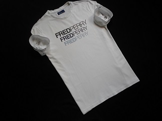 FRED PERRY koszulka biała t-shirt logo nadruk_L/XL