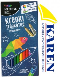 Kredki ołówkowe trójkątne 12 kolorów KIDEA