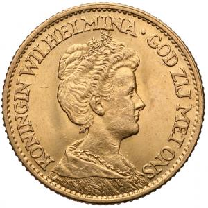 1641. ZŁOTO Holandia 10 guldenów 1911, st.1/1-