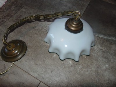 Secesyjna lampa,zwis mosiężny na łuskach wys.53 cm