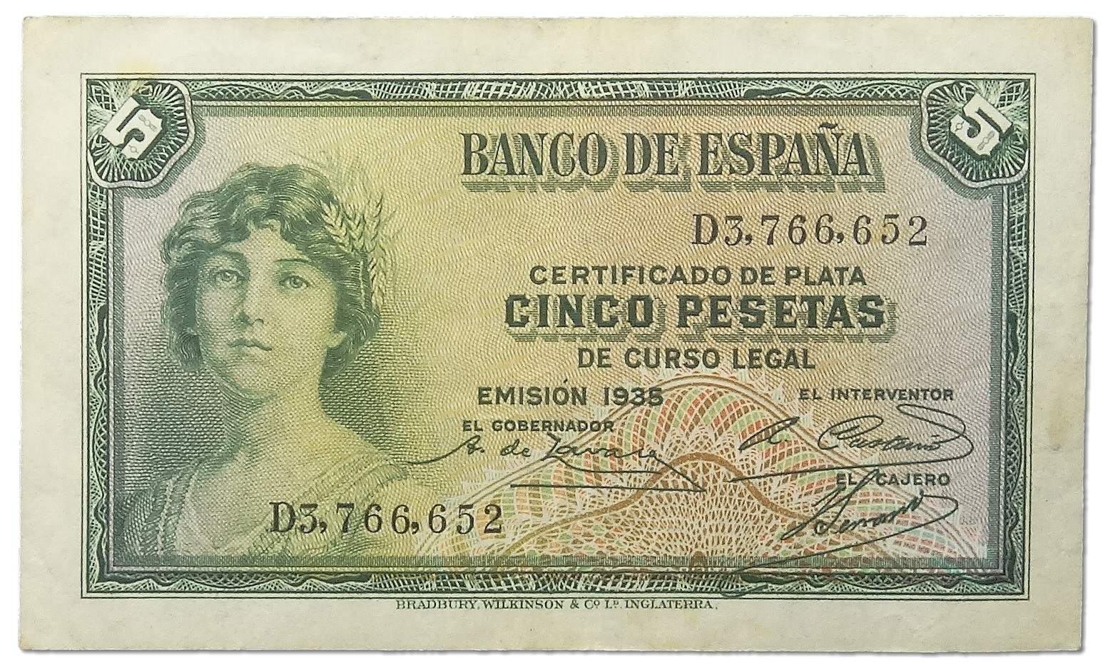 15.Hiszpania, 5 Peset 1935, P.85.a, St.3+
