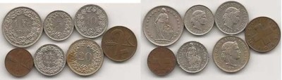 SZWAJCARIA zestaw 7 monet