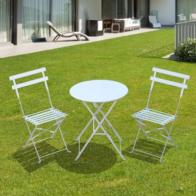 Meble ogrodowe metalowe białe stół i dwa krzesła - 6900591820 - oficjalne  archiwum Allegro