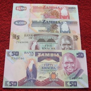 ZESTAW BANKNOTÓW ZAMBIA !!! STAN UNC !!! SUPER