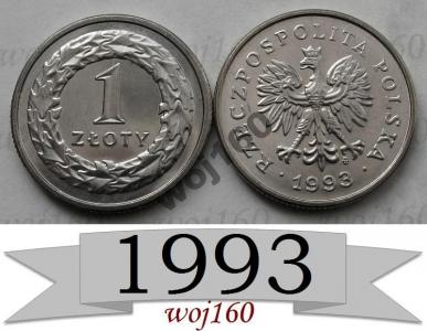1 zł złoty 1993 mennicza z worka lub rolki