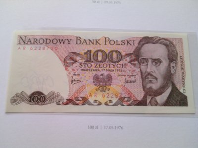 Polskie Banknoty Obiegowe 100zł 1976r UNC