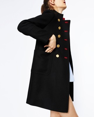 Zara wełniany płaszcz w stylu wojskowym czarny S - 6543013138 - oficjalne  archiwum Allegro