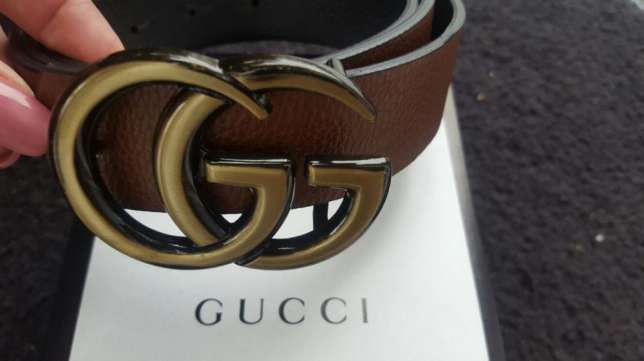 Pasek brązowy skóra Gucci - 7054325149 - oficjalne archiwum Allegro