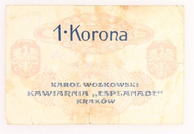 Kraków Wołkowski Kawiarnia Esplanade 1 korona 1919