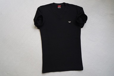 DIESEL koszulka czarna paski wzór logowana lato_XS