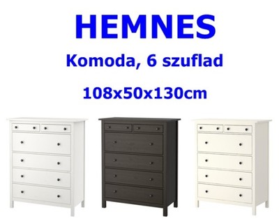 IKEA HEMNES KOMODA 6 SZUFLAD 108x50x130 BIAŁA - 6093930929 - oficjalne  archiwum Allegro