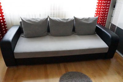 Sofa rozkładana kanapa wypoczynkowa szara skóra
