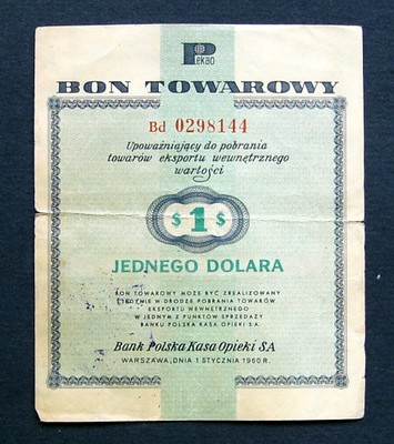 1 dolar 1960 - PKO ( ser. Bd 0298144 )