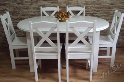 Stół okragły rozkladany biały 100 cm + 6 krzeseł
