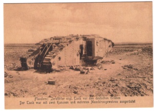 Zniszczony brytyjski czołg we Flandrii - I WŚ