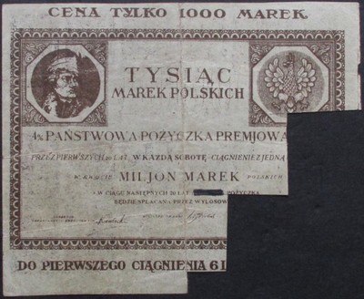 1000 Marek Polskich 1920 Kartki Warszawa