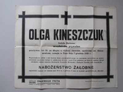 Klepsydra, Znany Zakład Pogrzebowy, Kraków 1938 r.