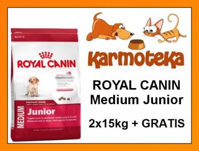 ROYAL CANIN MEDIUM JUNIOR 2 x 15kg + GRATIS