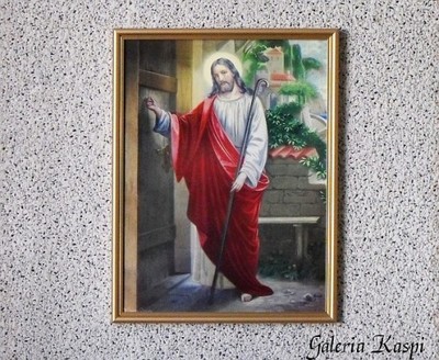 Jezus pukający do drzwi 30x40 OPRAWIONY OBRAZ - 5777597502 - oficjalne  archiwum Allegro