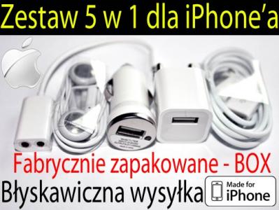 Zestaw 5w1 do iPhone 3g 3gs 4 4s iPad APPLE USB !!