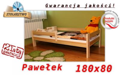 Łóżko z materacem  Pawełek 180x80 - 100% DREWNO