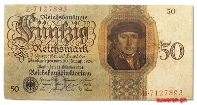 21.Niemcy, 50 Reichsmarek 1924, rzadszy, St.3/4