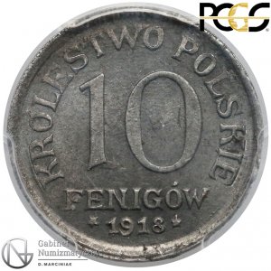 8132. Król. Polskie 10 fenigów 1918 - PCGS MS63
