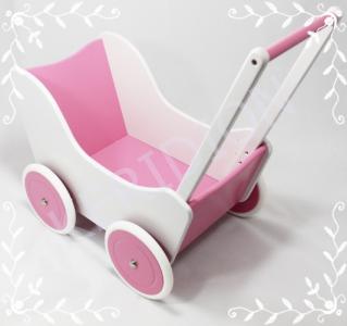 Wózek drewniany dla lalek biało- różowy!!!