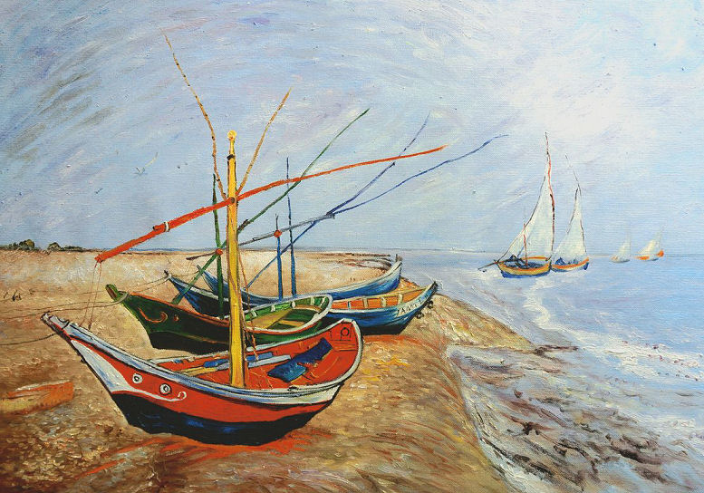 Łodzie rybackie - Vincent van Gogh. Obraz - 7038687104 - oficjalne archiwum  Allegro