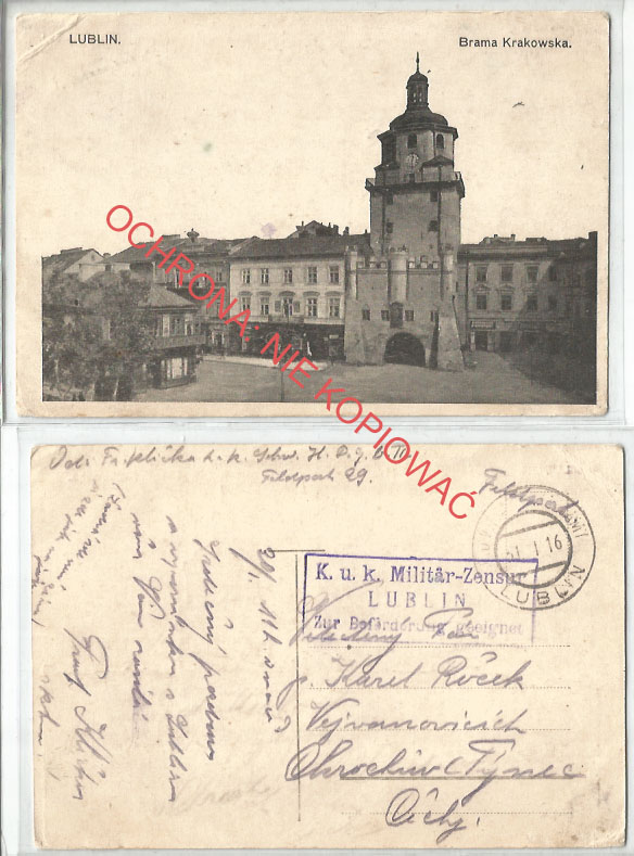 Lublin, Brama Krakowska, K.U.K. cenzura, 1916