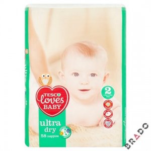 Pieluszki Tesco Loves Baby 2 Ultra Dry 58 szt 3-6