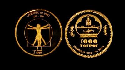 Mongolia 1000 Tugrik 1999 L.Da Vinci Au 999 1,24 g