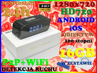 UKRYTA KAMERA ZEGAREK HD P2P iOS +AKUMULATOR +16GB
